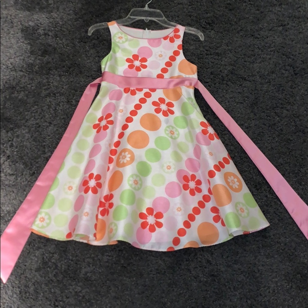 Floral dress with pink tie around